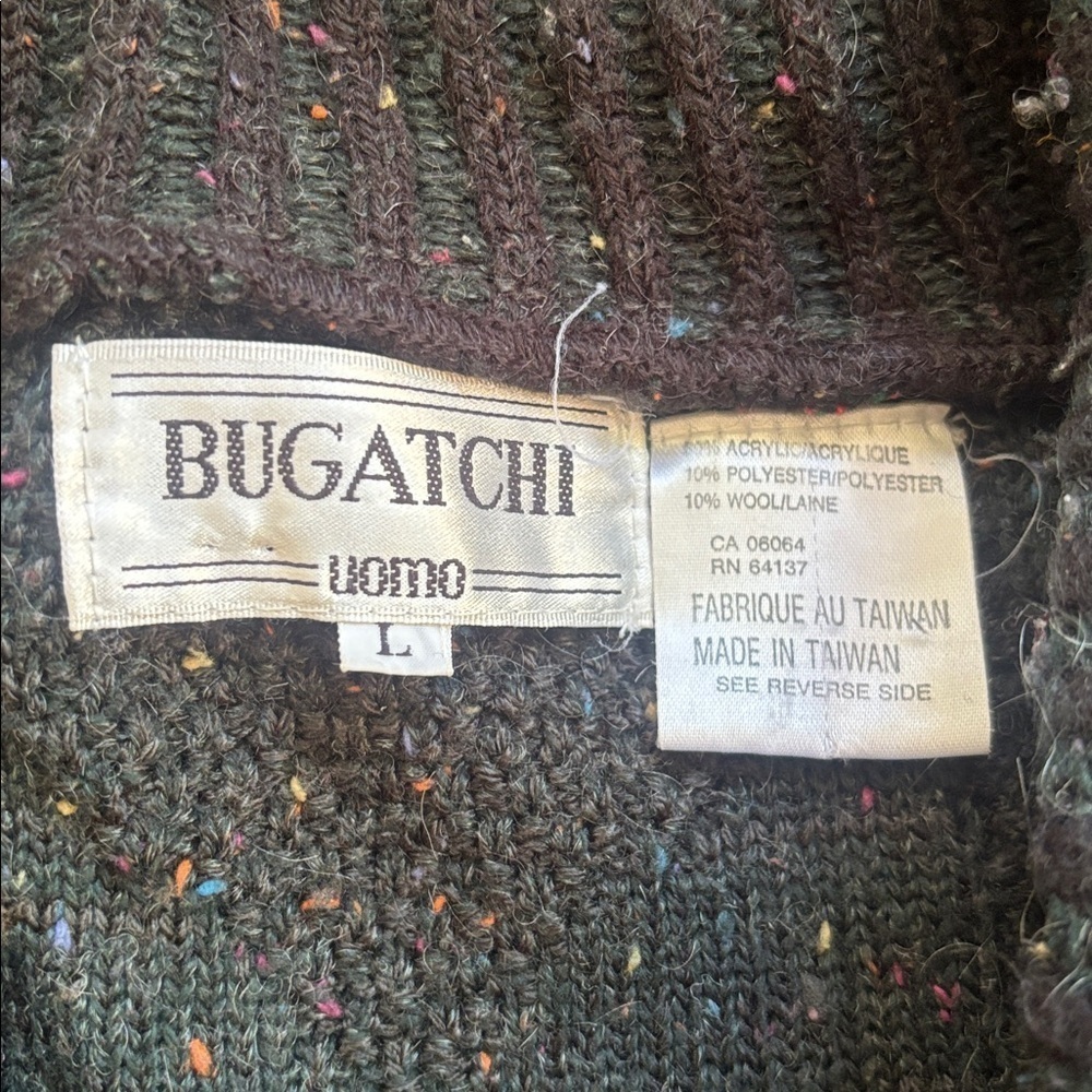 Bugatchi | Vintage Pine Green and Charcoal Knit V-Neck Sweater Size Large - Picture 6 of 14